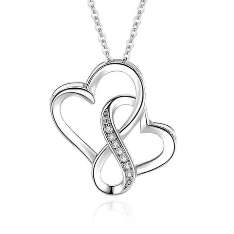 Collana con Pendente a Doppia Cuore e Infinito in Argento Sterling 925 con Zirconia Catena a Clavicola Oro Argento