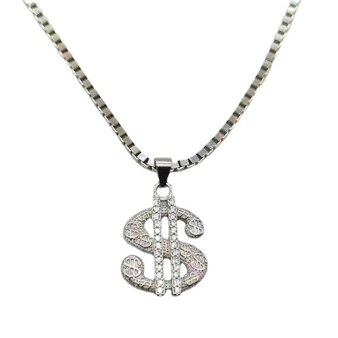 Hip Hop 925 Sterling Zilver Dollarteken Hanger Halsketting Iced Out Witte Zirconia Ingelegd Geld Symbool Sieraden Voor Heren Dames