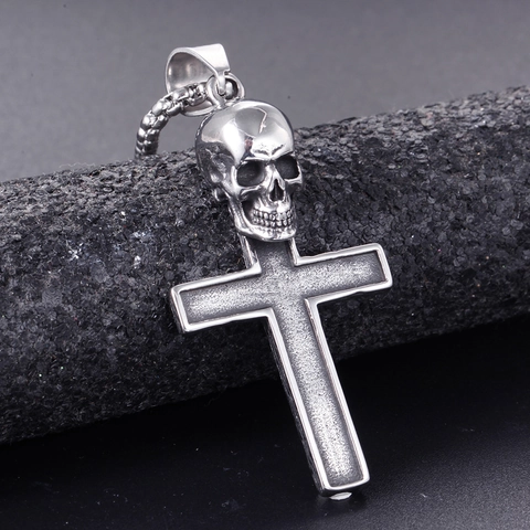 Colgante de Cruz de Calavera de Acero Inoxidable 316 Punk Gótico para Hombres Mujeres Joyería Hip Hop Vintage Solo Colgante Sin Cadena