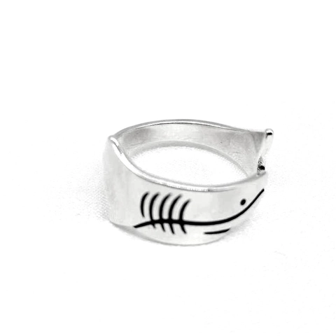 Minimalist 925 Sterling Silver Shark Fishbone Open Ring For Women Adjustable Animal Finger Ring Jewelry Personality Gift