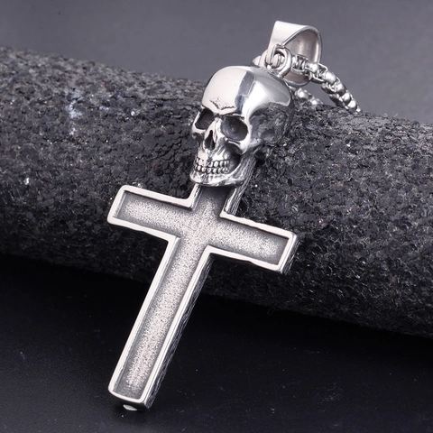 Colgante de Cruz de Calavera de Acero Inoxidable 316 Punk Gótico para Hombres Mujeres Joyería Hip Hop Vintage Solo Colgante Sin Cadena