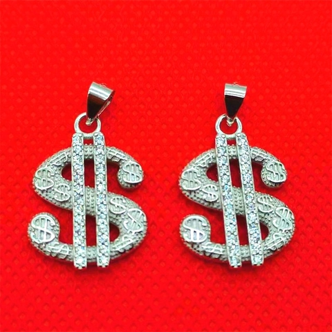 Hip Hop 925 Sterling Zilver Dollarteken Hanger Halsketting Iced Out Witte Zirconia Ingelegd Geld Symbool Sieraden Voor Heren Dames