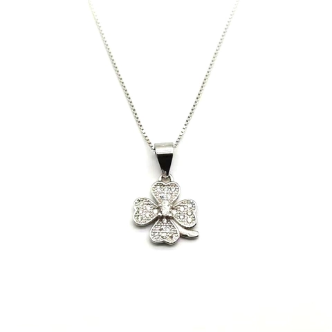925 Sterling Silver Four Leaf Clover Pendant Necklace Zirconia Inlaid Elegant Small Jewelry For Women Girl Everyday Gift