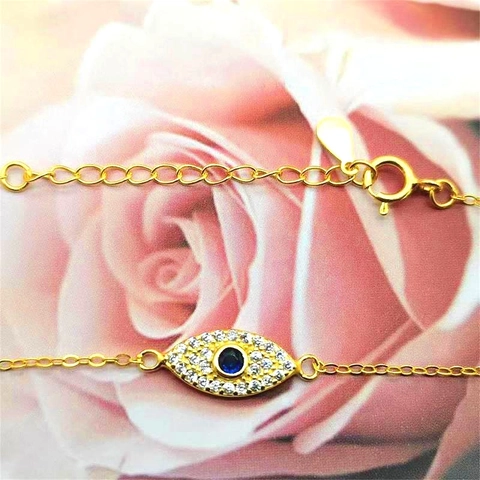 Braccialetto Malocchio in Argento Sterling 925 per Donna con Zirconia Intarsiata Catena Regolabile Gioielli Regalo Oro