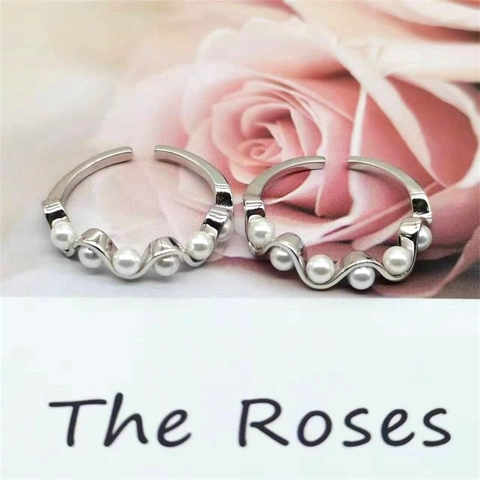 S925 Sterling Silver Wave Open Ring Elegant Artificial Pearl Adjustable Band Fashion Jewelry Accessories Gift For Women