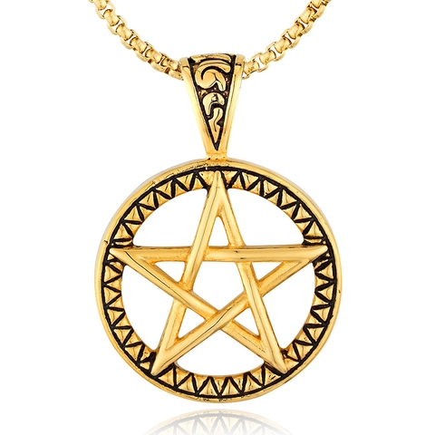 Colgante de Pentagrama de Acero Inoxidable Vintage para Hombre Estrella Redonda Gótica Colgante Solo Sin Cadena Joyería de Moda Punk Retro