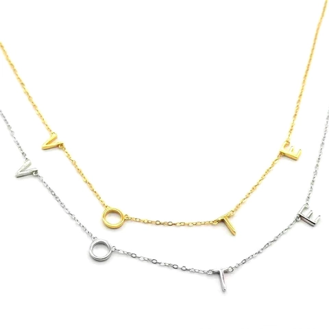 Collier Pendentif Lettres VOTE en Argent Sterling 925 Bijoux Minimalistes Style Froid Ras de Cou pour Femmes Filles Quotidien