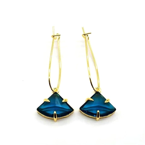 Westlicher Stil Kupfer Gold Vergoldet Blau Fächerförmige Ohrhänger Für Damen Elegante Geometrische Strass Ohrringe Party Schmuck