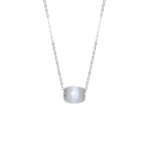 Collana con Ciondolo in Argento Sterling 925 Occhio di Gatto per Donna Minimalista Stile Coreano Perla a Botte Tonda Gioielli in Argento S925