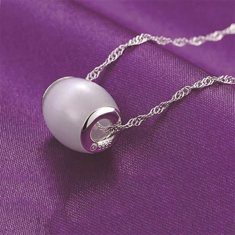 Collana con Ciondolo in Argento Sterling 925 Occhio di Gatto per Donna Minimalista Stile Coreano Perla a Botte Tonda Gioielli in Argento S925