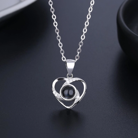 Collana con Proiezione a Cuore in Argento Sterling 925 per Donna con Strass Proiezione Ti Amo in 100 Lingue Ciondolo Girocollo