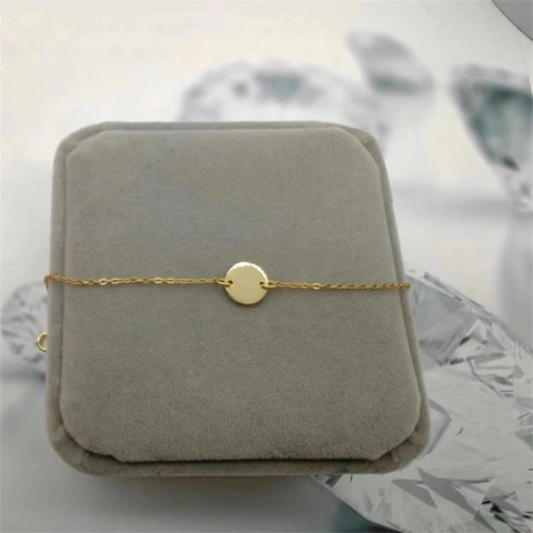 Pulsera de Cadena Minimalista de Plata de Ley 925 Chapada en Oro con Colgante de Disco Redondo Liso para Mujer Joyería