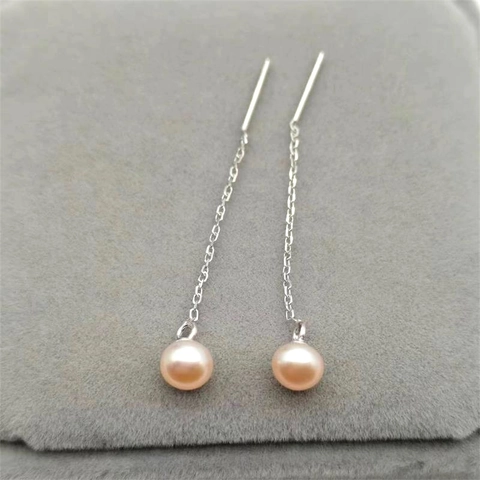Orecchini a Filo in Argento Sterling 925 con Perle d'Acqua Dolce Eleganti Orecchini a Pendente per Donna Gioielli Moda