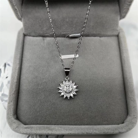 Collana con Ciondolo a Girasole in Argento Sterling S925 per Donna con Zirconia Intarsiata Gioielli Luccicanti Regalo