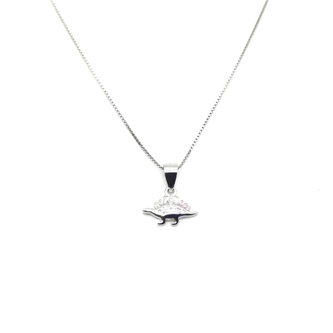Collana con Ciondolo a Forma di Piccolo Dinosauro in Argento Sterling 925 Carino Cartone Animato Stegosauro Zirconia Intarsiato Gioielli Donna Regalo