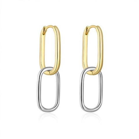 925 Sterling Silver Geometric Oval Link Earrings For Women Two Tone Gold Silver Plated Minimalist Trendy Jewelry Gift