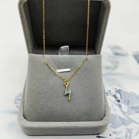 Collana con Pendente a Fulmine in Argento Sterling 925 Placcato Oro con Strass Blu Catena Minimalista Gioielli da Donna