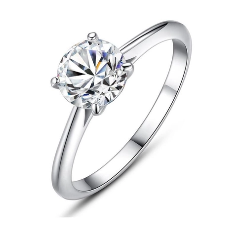 925 Sterling Silver Zirconia Ring For Women Classic Four-Prong Round Solitaire Simple Elegant Fashion Sparkle Jewelry Gift Finger Ring