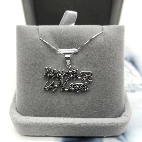 Collana con Pendente a Lettera Real Hasta La Muerte in Argento Sterling 925 per Uomo Donna Gioielli Hip Hop Streetwear Regalo