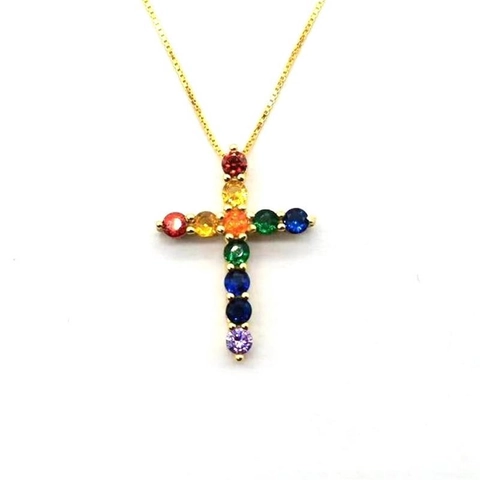 925 Sterlingsilber Regenbogen Zirkonia Kreuz Anhänger Halskette Für Damen Gold Silber Galvanisiert Bunte Stein Schlüsselbein Kette Schmuck