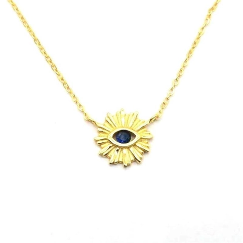 Collier Pendentif Œil du Diable en Argent Sterling 925 pour Femme Design Rayonnant de Soleil Avec Strass Bleu Bijoux Chaîne