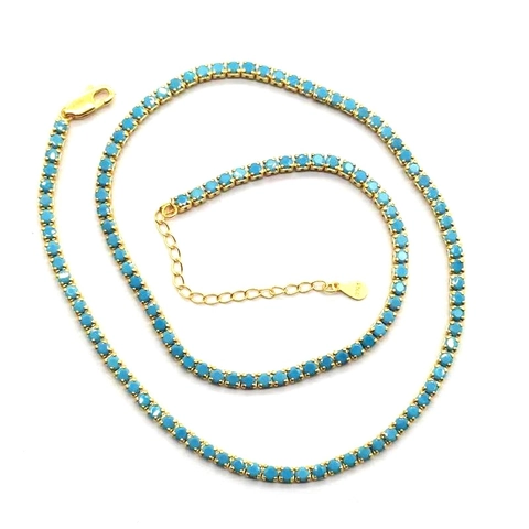 925 Sterling Silver Zirconia Tennis Necklace Gold Plated Sparkling Colored Stone Clavicle Chain Jewelry Gift For Women