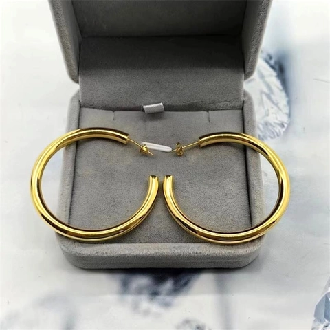 925 Sterlingsilber Vergoldete C-Form Hoop Ohrringe Minimalistisch Übergröße Hohlrohr Geometrische Kreis Ohrringe Für Damen Schmuck