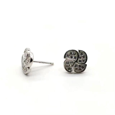925 Sterling Zilver Roterende Klavertje Vier Oorknopjes Zirconia Minimalistische Mode Sieraden Voor Vrouwen Cadeau