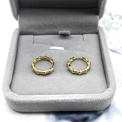 S925 Sterling Silver Bamboo Knot Hoop Earrings For Women Niche Design Rhinestone Encrusted High-End Fashion Jewelry Earrings