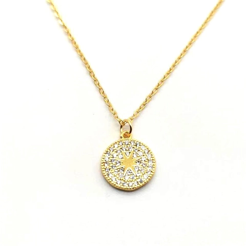 Collar con Colgante de Estrella de Ocho Puntas de Plata de Ley 925 para Mujer Cadena de Clavícula de Estrella Redonda Chapada en Oro Joyería Regalo