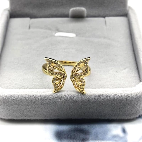 S925 Sterling Silver Butterfly Open Ring For Women Trendy Zirconia Inlaid Adjustable Finger Jewelry Light Luxury Style Gift