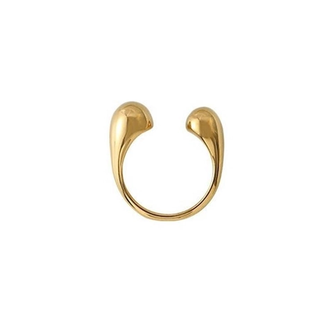 925 Sterling Silver Asymmetric Water Drop Open Ring For Women Minimalist Polished Teardrop Adjustable Finger Ring Jewelry