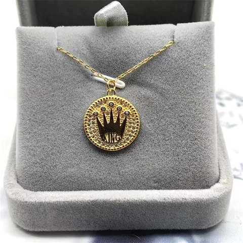S925 Sterling Zilveren Ronde Kroon Hanger Ketting Voor Dames Luxe Zirconia Ingelegde King Letter Sleutelbeen Ketting Sieraden