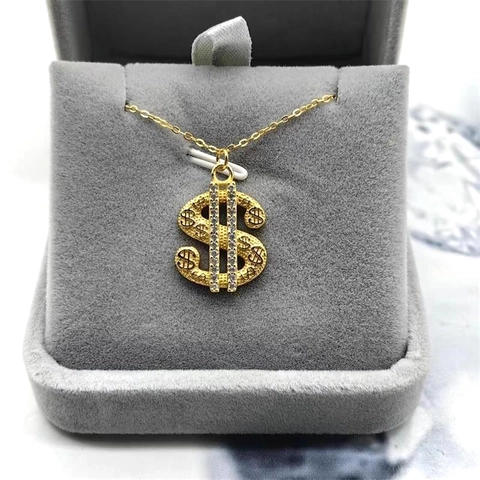 925 Sterlingsilber Dollarzeichen Anhänger Halskette Für Damen Gold Silber Strass Hip Hop Schmuck Schlüsselbein Kette Geschenk