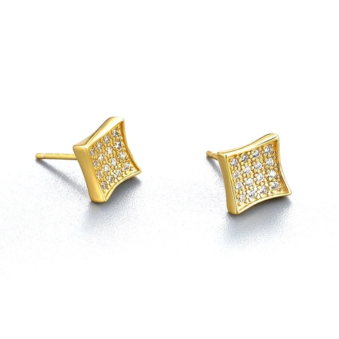Luxury 925 Sterling Silver Square Zirconia Stud Earrings For Women Men Geometric Pave Sparkling Zircon Studs Fashion Jewelry
