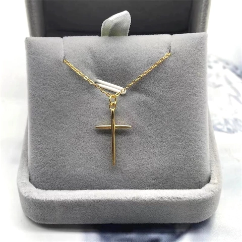 Collar de Plata de Ley 925 con Colgante de Cruz Minimalista Chapado en Oro Plata Joyería Religiosa Cristiana para Hombre Mujer