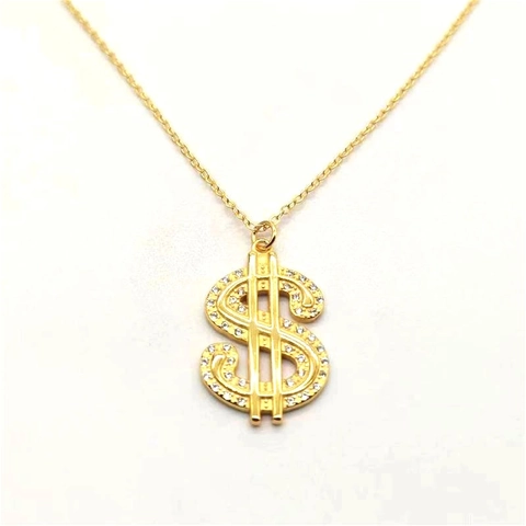 925 Sterlingsilber Dollarzeichen Anhänger Halskette Hip Hop Bling Strass Iced Out Geld Symbol Schmuck Für Damen Herren