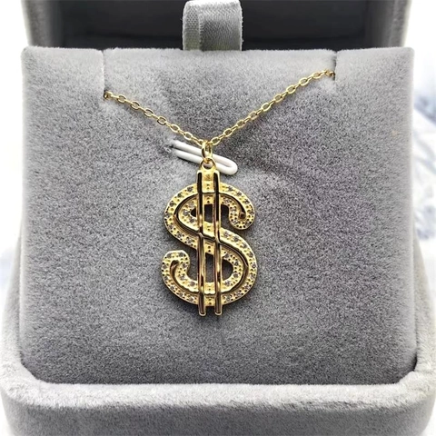 925 Sterlingsilber Dollarzeichen Anhänger Halskette Hip Hop Bling Strass Iced Out Geld Symbol Schmuck Für Damen Herren