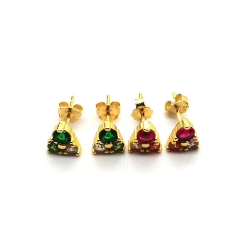 Lussuosi Orecchini a Bottone Triangolo Geometrico in Argento Sterling 925 per Donna Minimalisti Placcati Oro Intarsiati con Zirconia Colorata