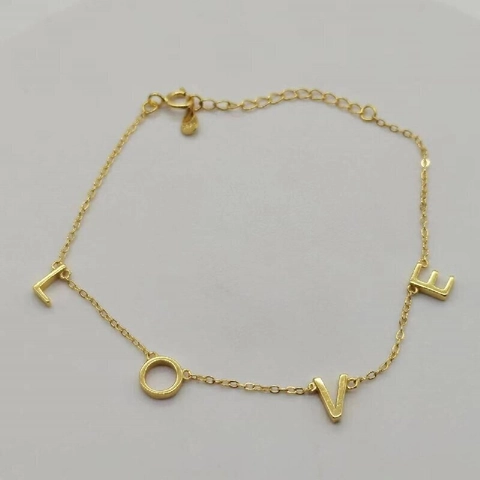 Pulsera de Letras LOVE de Plata de Ley 925 para Mujer Pulida Minimalista Cadena Ajustable Joyería de Mano Moda Diaria
