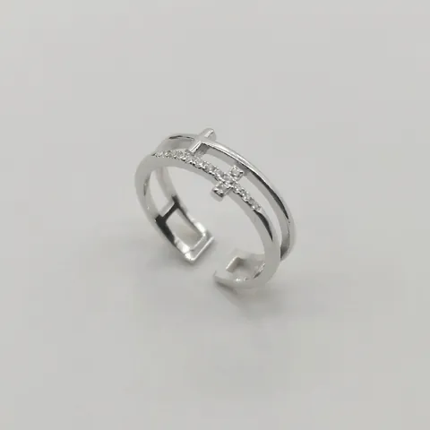 Anello Croce a Doppio Strato in Argento Sterling 925 per Donna Con Zirconia Anello Aperto Regolabile Gioielli alla Moda