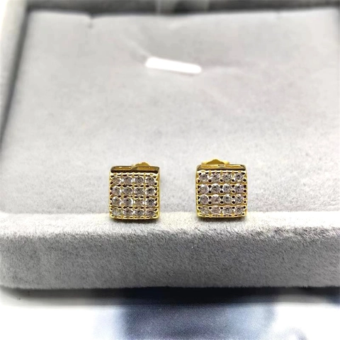 Orecchini a Bottone Quadrati in Argento Sterling 925 Per Donna Uomo Zirconia Minimalista Geometrico Galvanico Oro Argento Gioielli Regalo
