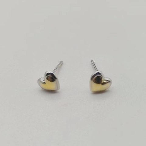 S925 Sterlingsilber Herz Ohrstecker Für Damen Zweifarbig Gold Silber Klein Minimalistisch Romantisch Schmuck Geschenk