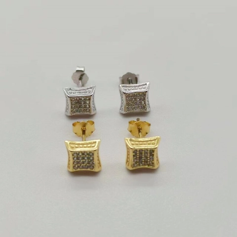 925 Sterling Silver Zirconia Square Stud Earrings For Women Fashion Geometric Pave Earrings Hip Hop Jewelry Accessories