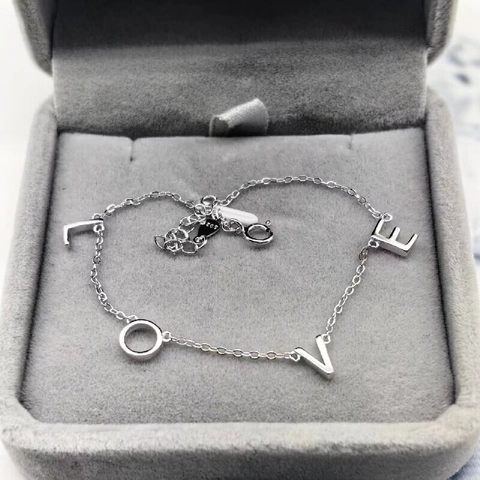 Pulsera de Letras LOVE de Plata de Ley 925 para Mujer Pulida Minimalista Cadena Ajustable Joyería de Mano Moda Diaria