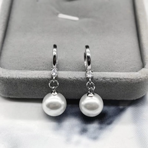 Orecchini a Goccia con Perle Artificiali in Argento Sterling 925 Donna Moda Zirconia Intarsiato Geometrico Orecchini Pendenti Gioielli