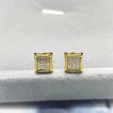 925 Sterling Silver Zirconia Square Stud Earrings For Women Fashion Geometric Pave Earrings Hip Hop Jewelry Accessories