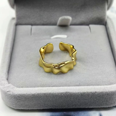 925 Sterlingsilber Gehämmerter Unregelmäßiger Ring Für Damen Gold Silber Plattiert Zerknitterte Lavatextur Offener Verstellbarer Fingerring Schmuck