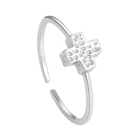 925 Sterling Silver Cross Ring For Women Minimalist Hammered Texture Open Adjustable Geometric Finger Ring Simple Fashion Jewelry