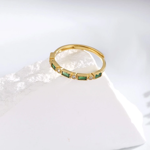 Bague Ouverte en Argent Sterling 925 de Luxe pour Femmes Zirconia Vert Rectangulaire Incrusté Bague Ajustable Vintage Bijoux Élégants Cadeau